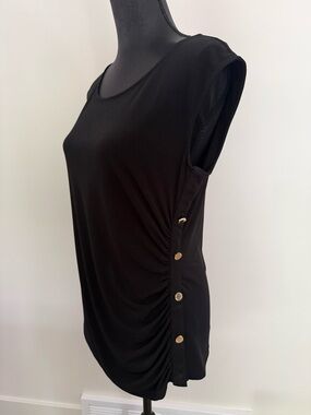 Calvin Klein Black Sleeveless Ruched Side Button Top